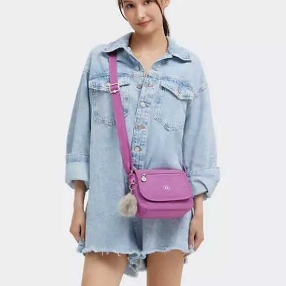 Kipling Sabian Mini Crossbody Bag Nylon Playfull Pink Adjustable Strap Purse - Picture 4 of 6